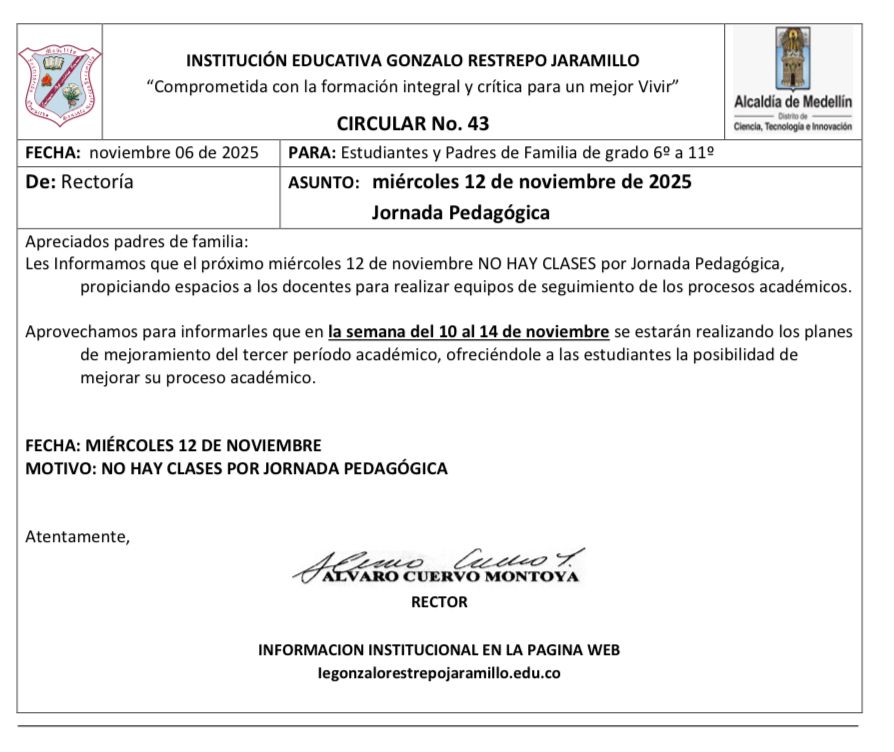 Circular 43 Jornada Pedagógica Nov 12